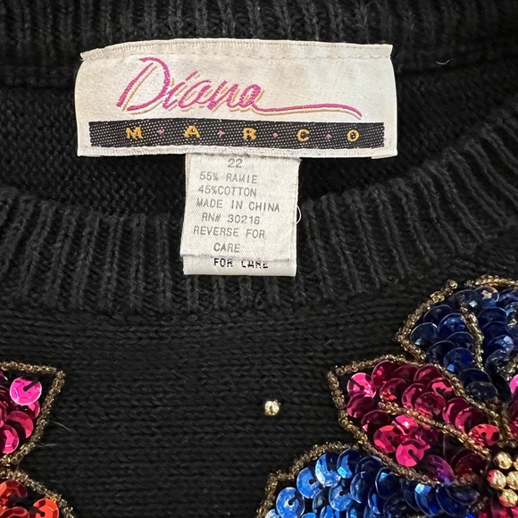 Vintage 80's 90's sequins Diana Marco Black Sweater sz 24 medium large - Picture 2 of 12